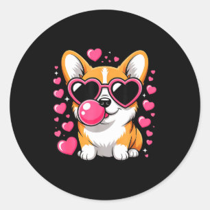 Süßer Corgi-Hund Herz Sungles Valentinstag Welpe Runder Aufkleber