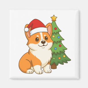 Süßer Corgi-Hund in einer roten Mütze mit Weihnach Magnet