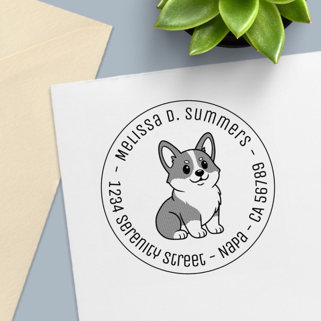 Süßer Corgi-Hund Runder Absender Permastempel (Von Creator hochgeladen)