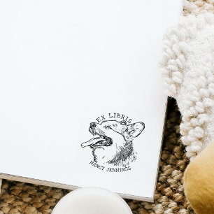 Süßer Corgi-Hund Vintage Ex Libris Bibliotheksbuch Gummistempel