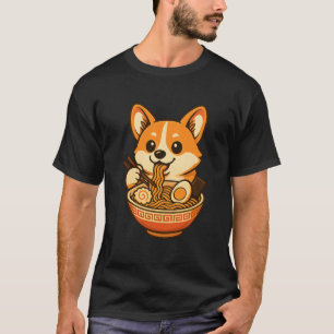 Süßer Corgi isst Ramen, Kawaii-Hund T-Shirt-Design T-Shirt