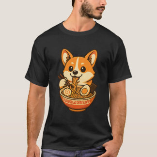 Süßer Corgi isst Ramen, Kawaii-Hund T-Shirt-Design T-Shirt