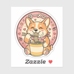 Süßer Corgi isst Ramen Kawaii japanische Nudeln  Aufkleber