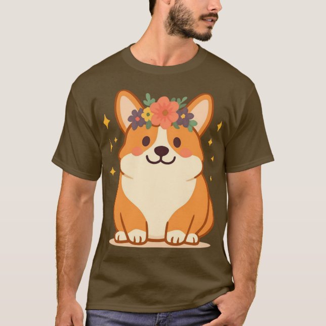 Süßer Corgi mit Blumenkrone  T-Shirt (Vorderseite)
