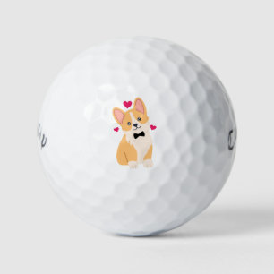 Süßer Corgi mit Fliege mit Herzen Hunde Liebhaber Golfball