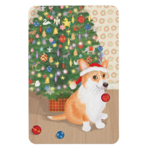 Süßer Corgi mit Weihnachtsbaum-Magnet Magnet