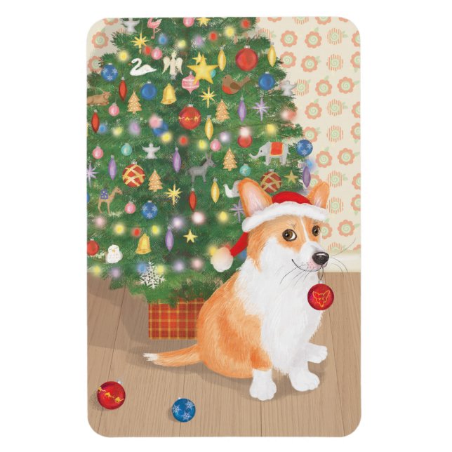Süßer Corgi mit Weihnachtsbaum-Magnet Magnet (Vertikal)