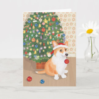 Süßer Corgi mit Weihnachtsbaumkarte Karte