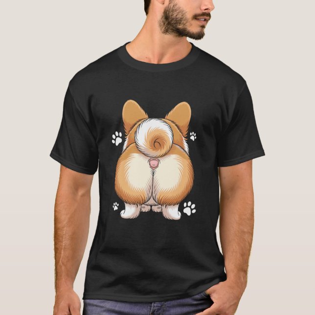 Süßer Corgi-Po mit Pfotenabdrücken T-Shirt (Vorderseite)