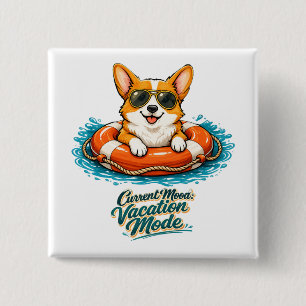 Süßer Corgi "Urlaubsmodus" Sommer-Design Button
