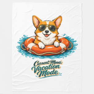 Süßer Corgi "Urlaubsmodus" Sommer-Design Fleecedecke