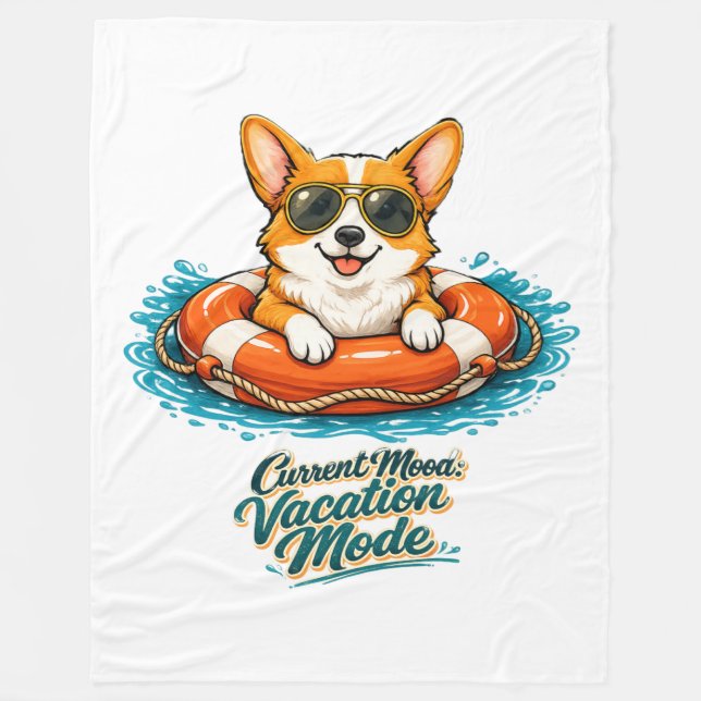 Süßer Corgi "Urlaubsmodus" Sommer-Design Fleecedecke (Vorderseite)