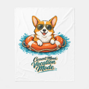 Süßer Corgi "Urlaubsmodus" Sommer-Design Fleecedecke