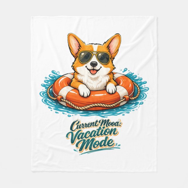 Süßer Corgi "Urlaubsmodus" Sommer-Design Fleecedecke (Vorderseite)
