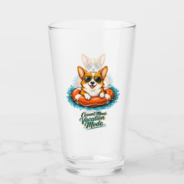Süßer Corgi "Urlaubsmodus" Sommer-Design Glas (Vorderseite)