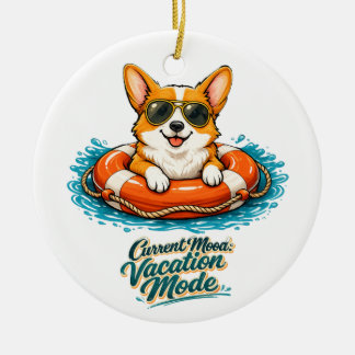 Süßer Corgi "Urlaubsmodus" Sommer-Design Keramik Ornament