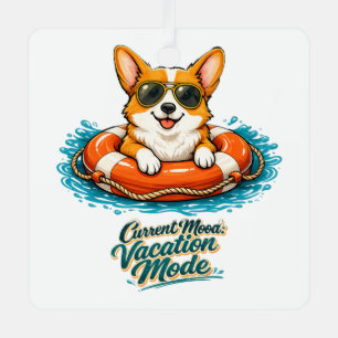 Süßer Corgi "Urlaubsmodus" Sommer-Design Ornament Aus Metall