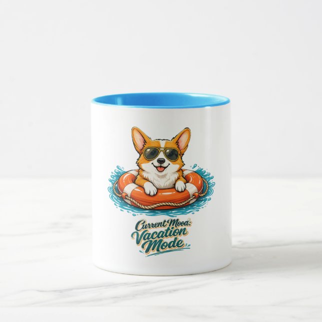 Süßer Corgi "Urlaubsmodus" Sommer-Design Tasse (Zentrum)