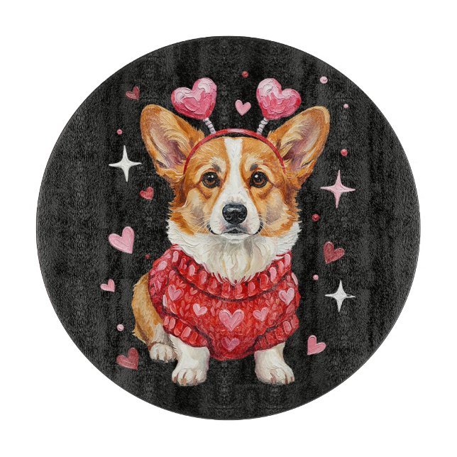 Süßer Corgi Valentinsherz Valentinstag Schneidebrett (Vorderseite)
