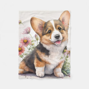 Süßer Corgi-Welpe Fleecedecke