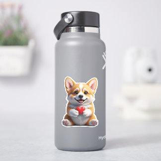 Süßer Corgi-Welpe hält rotes Herz - Sticker mit au