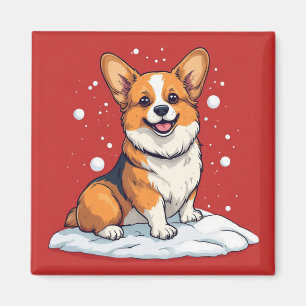 Süßer Corgi-Welpe in einer verschneiten Weihnachts Magnet