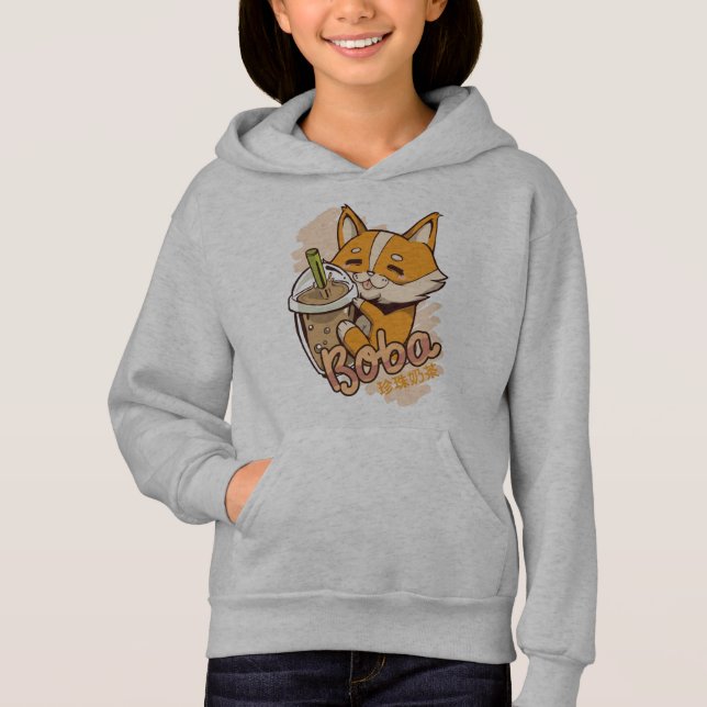 Süßer Corgi-Welpe mit Bubble Tea Hoodie (Vorderseite)