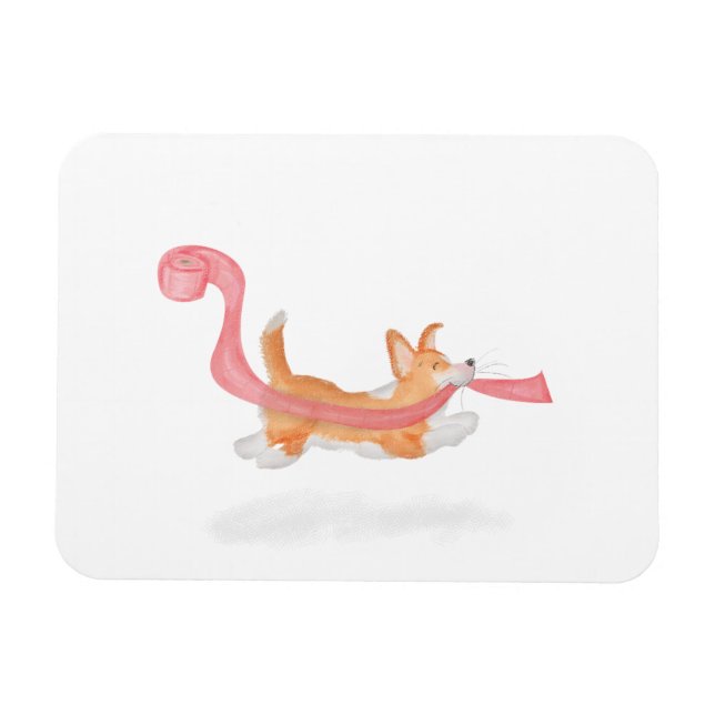 Süßer Corgi-Welpe stiehlt Toilettenpapier-Roll-Mag Magnet (Horizontal)