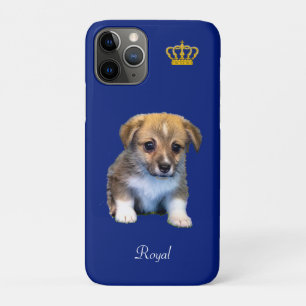 Süßer Corgi-Welpe und königliche Krone auf Blau Case-Mate iPhone Hülle