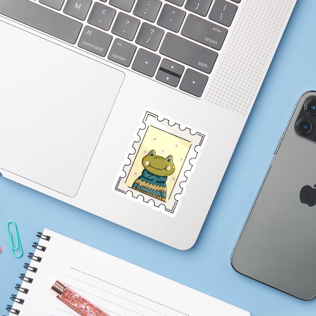 Süßer Cottagecore-Froschstempel-Aufkleber Aufkleber (Laptop mit iPhone)