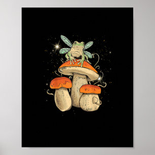 Süßer Cottagecore-Pilz-Frosch im Goblincore-Stil Poster