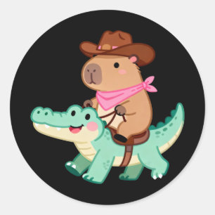 Süßer Cowboy Capybara reitet auf einem Alligator W Runder Aufkleber