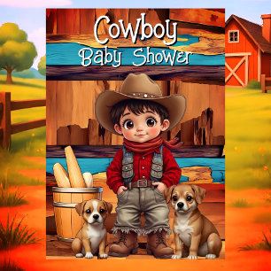 Süßer Cowboy-Junge Baby Shower Hunde Rot Blau Einladung