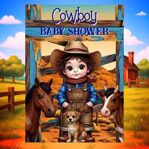 Süßer Cowboy-Junge Baby Shower Pferd Kuh Hund Einladung