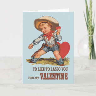 Süßer Cowboy-Junge zum Valentinstag im Vintage-Sti Feiertagskarte