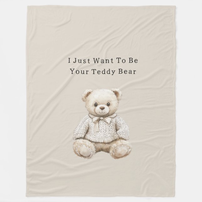 Süßer Creme-Teddybär im Pullover Fleecedecke (Vorderseite)