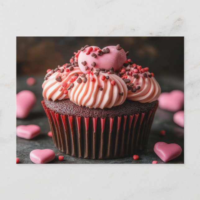 Süßer Cupcake mit Herzen Valentinstag Postkarte (Vorderseite)