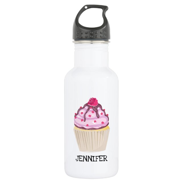 Süßer Cupcake mit Himbeere oben Edelstahlflasche (Vorderseite)