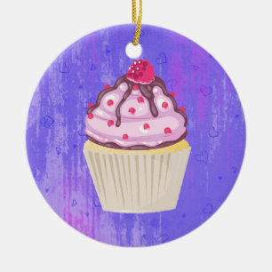Süßer Cupcake mit Himbeere oben Keramik Ornament