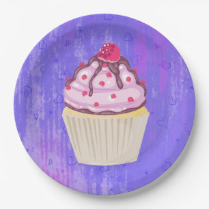 Süßer Cupcake mit Himbeere oben Pappteller