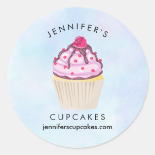 Süßer Cupcake mit Himbeere oben Runder Aufkleber