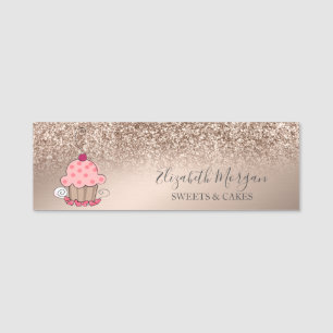 Süßer Cupcake, Roségold Glitter Namensschild