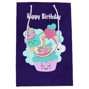 Süßer Cupcake und glückliches Eis zum Geburtstag Mittlere Geschenktüte