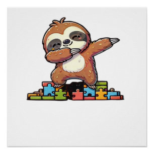 Süßer Dabbing-Faultier Autism Awareness Autistisch Poster