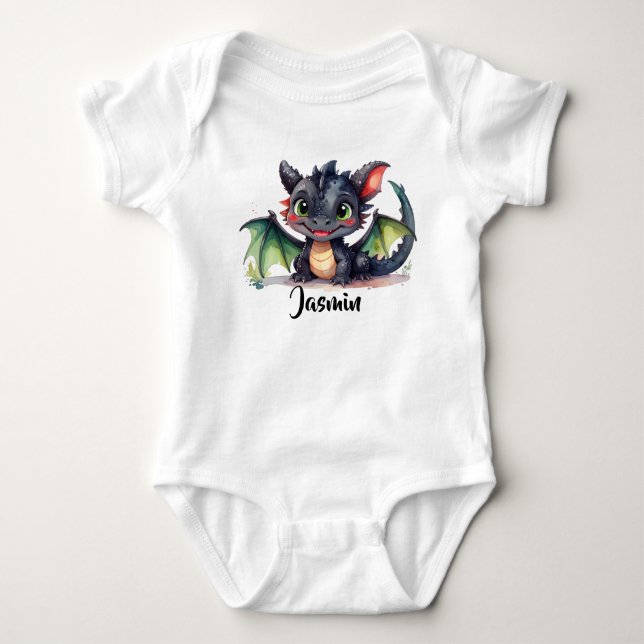Süßer Dabydrache lächelt Baby Strampler (Vorderseite)
