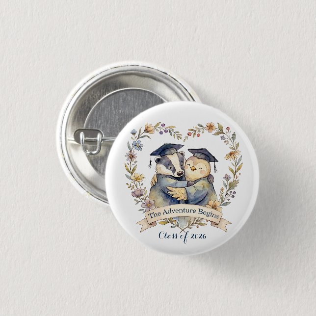 Süßer Dachs und Pinguin-Abschiedsumarmung Personal Button (Vorne & Hinten)