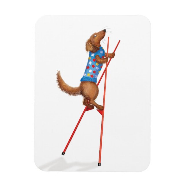 Süßer Dachshund auf Stelzen laufend Magnet (Vertikal)