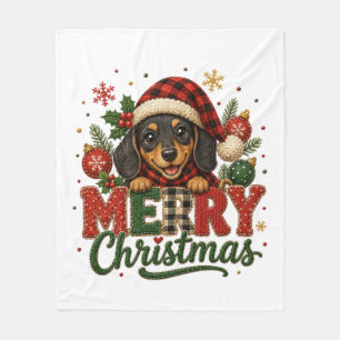 Süßer Dachshund Frohe Weihnachten Fleecedecke