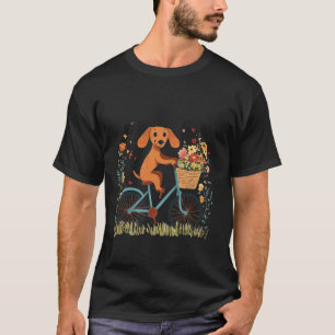 Süßer Dachshund Hund fährt Fahrrad Frühlingsblumen T-Shirt