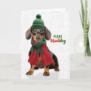 Süßer Dachshund Hund Lustige Flöhe Navidog Weihnac Feiertagskarte